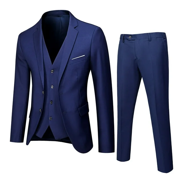 men’s suit slim 3 piece suit business wedding party jacket vest & pants men's blazers & suit jackets navy